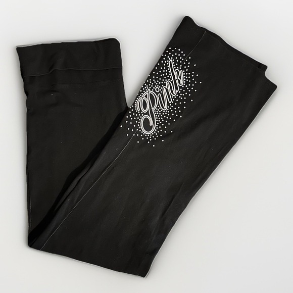 Victoria's Secret Pants - VTG Victoria's Secret PINK Spellout Fold Over Bootcut Legging‎ XL Black Glitter